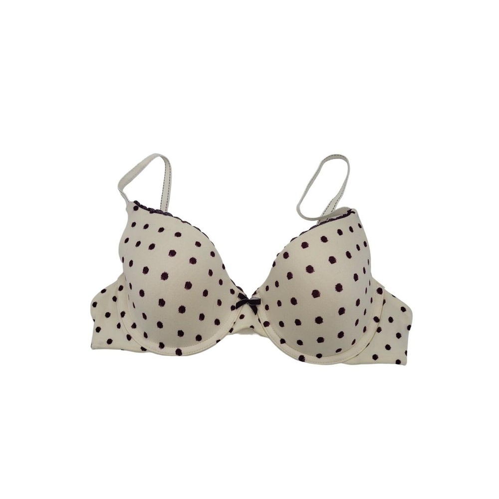Self Expressions By Maidenform Underwired Padded Bra 36C Womens White Polka Dot